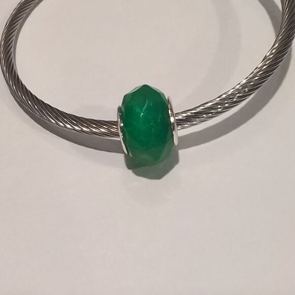 Silver Sparkly Green Faceted Charm for‎ Pandora Style Bracelet - Picture 2 of 4